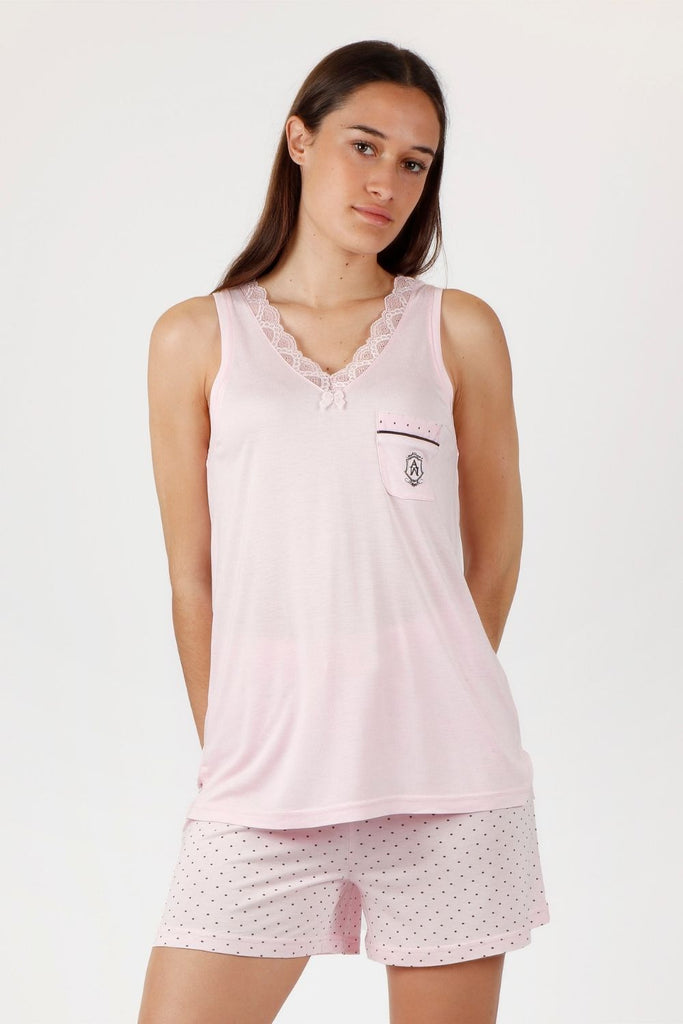 Rózsaszín csipkés nyári pizsama 56128.
